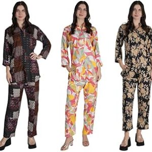 STYLE SHOES Womens Cotton Casual Printed Co-ords Set | Matching Kurta and Pant Set for Women (Pack of 3)