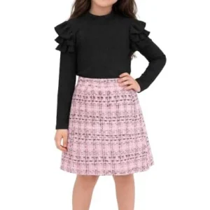 Girl's Toddler Girl Skirt With Knitted Ribbed Long Sleeve T-Shirt