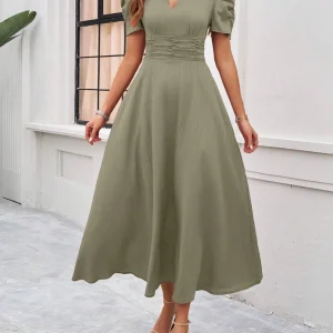 Shasmi Women's Solid Color V-Neck A-Line Maxi Dress